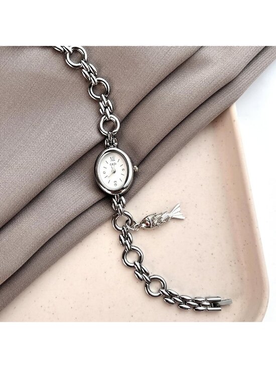 Women\'s Silver White Analog Quartz Alloy Steel Oval Roman Numeral Bracelet Watch main image 6
